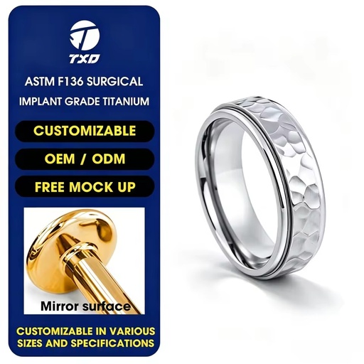 6mm Titanium Ring Hammer Honeycomb Moon Pit Rotatable Rose Gold Black Indentation Titanium Ring Finger Rings 632