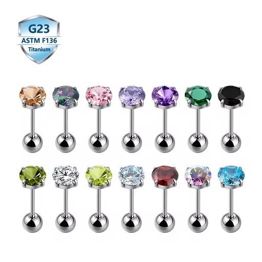 2026 Latest Trend ASTM F136 G23 Titanium Ball Piercing Studs Multi Color Round Zircon Ear Bone Body Piercing Jewelry