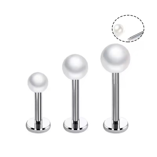 F136 G23 Silver Pearl Classic Externally Threaded Ball-Shaped Labret Stud Earrings Cartilage Helix Tragus Piercing Titanium