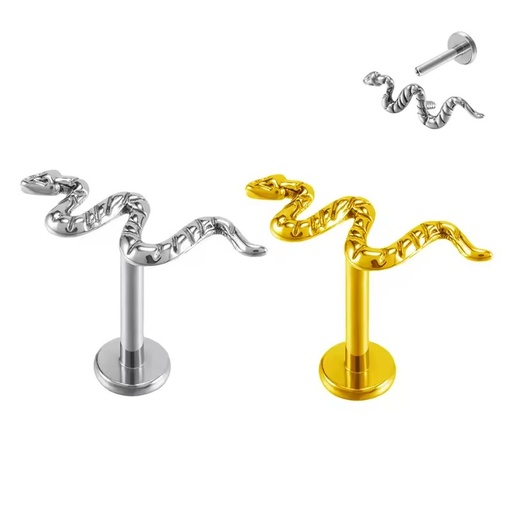 F136 Titanium High Polished Snake Inner Line Labret Premium Body Stud Earrings G23 Titanium Fashion Piercing Zircon Animal