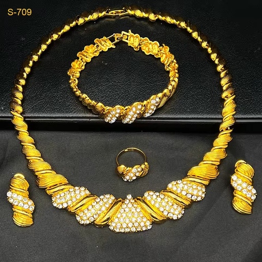 Luxury Crystal Necklaces for Women Set Dubai Style Gold Plated Jewelry Earrings Ring Bracelet Wedding Wholesale Jewelry Sets