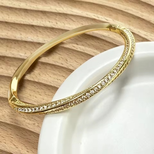 Wholesale Gold Plated CZ Pave Bangle Alloy Thin Close Dainty Stackable Sparkling Zircon Twist Bracelet Fashion Jewelry for Women