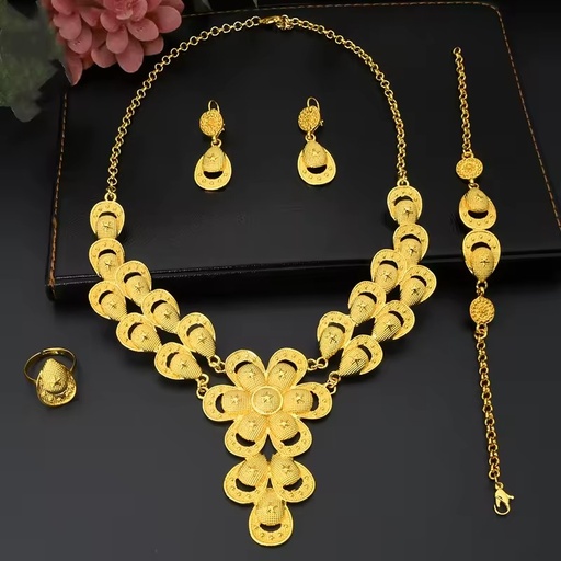 Custom Wholesale Dubai 24k Gold Plated Flower Luxury Necklace Wedding Fashion Jewelry Sets Accessories Necklaces for Women Set