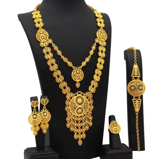 Luxury Designer Statement 24K Gold Plated Necklaces Earring Bracelet Ring for Women Ladies Dubai Wedding Bridal Jewelry Sets