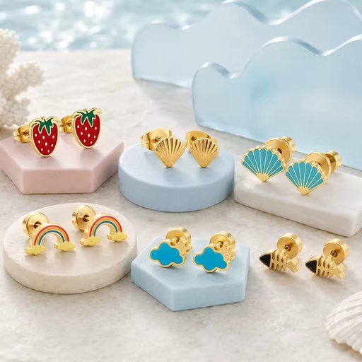 Wholesale 18K PVD Gold Plated Stainless Steel Colorful Enamel Cute Stud Earrings Hypoallergenic Jewelry for Women