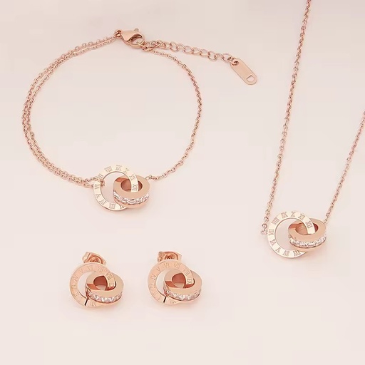 Rose Gold Double Circle Stainless Steel Clavicle Necklace for Women, Trendy Versatile Luxury Colorproof Neck Jewelry