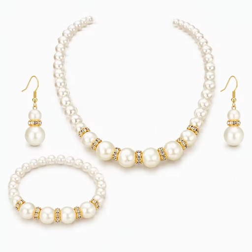 Imitation Pearl Necklace Bracelet Earrings 3 Pcs Jewelry Set, Cross Border Bridal Ornaments for Women