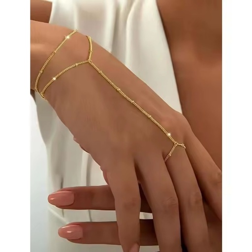 Women's 14k Gold Plated Brass Natural Stone Link Chain Bracelet Set 2 Pcs Trendy Gift Jewelry