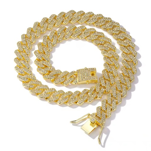 18K Gold Plated Cuban Link Chain & Bracelet with Bling Diamond 45cm Zinc Alloy Hip Hop Jewelry for Unisex Gift
