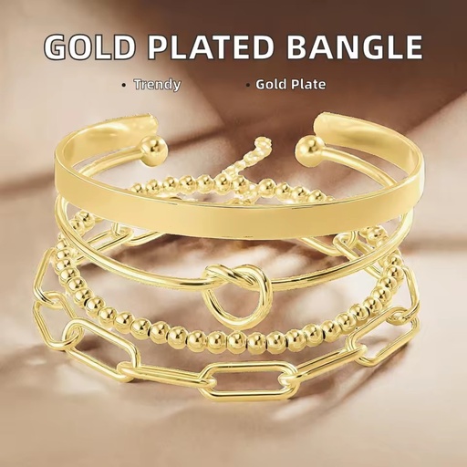 Gold Plated Brass Bangle Cuff Bracelet Women Non Tarnish Stackable Fashion Jewelry Set Gift Trendy Vintage Boho Minimalist