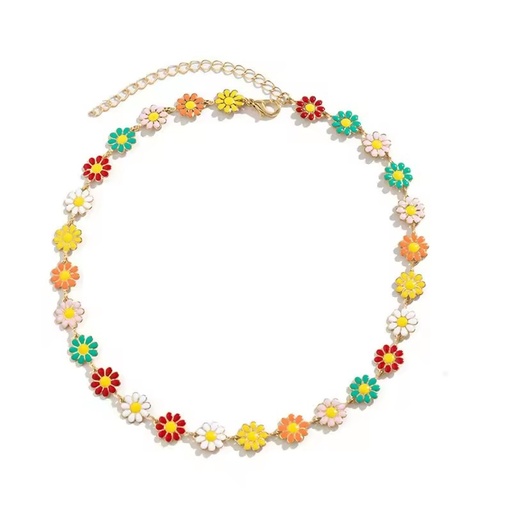 Vintage Stainless Steel Zircon Boho Enamel Daisy Anklet & Necklace Set Floral Painted Ankle Bracelet for Unisex