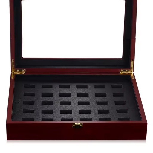 Luxury Wooden Jewelry Display Box with PU Leather Lining | 30 Slots Champion Ring Storage Case Wholesale