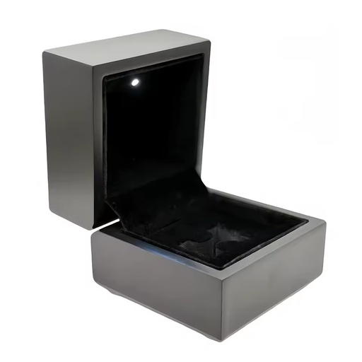 Luxury Black Wooden LED Championship Ring Box with Velvet Lining Custom Jewelry Display Case