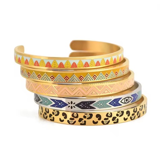 New Arrival Stainless Steel Open c Shape Cuff Bracelets Colorful Custom Enamel Bangle for Women