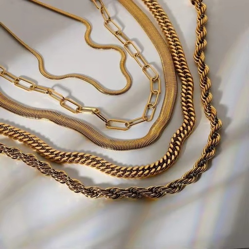 18K Gold Plated Flat Snake Cuban Chokers Necklaces Jewelry Stainless Steel Jewelry Twisted Rope Chain Necklace