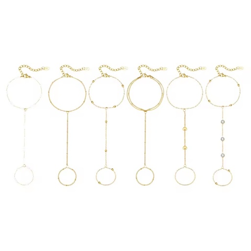 14K Gold Plated Minimalist Linked Chain Hand Harness Chain & Link Bracelets for Everyday Casual & Party Fashion Matching