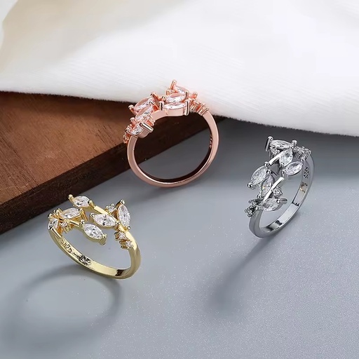Landy Waterproof CZ Leaf Branch Ring for Delicate Bridal Styling