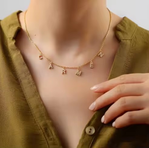 Diy Micro Set Masonite Necklace Pendant With Trendy Link Chain Stainless Steel 26 Letters Name Collarbone for Party Engagement