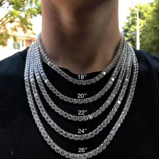 Hot-selling European American Cross-border Hip-hop Zircon Tungsten Tennis Chains Necklace Womens High-end Jewelry Mens