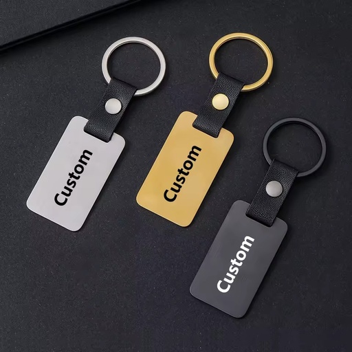 Creative Blank Rectangle Stainless Steel Custom Leather Keychain Birthday Gift