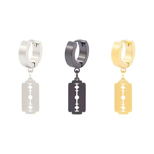 The New Listing Punk Hip Hop Jewelry Fadeless Gold Plated Razor Blade Drop Designer Men Earrings Stainless Steel