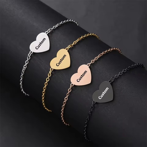 Korean Custom Heart Piece Stainless Steel O Chain Laser Printing Bracelets
