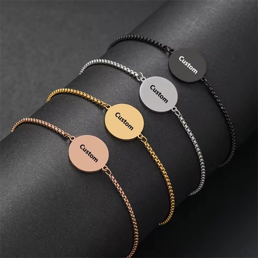 New Arrivals Custom Circle Design Stainless Steel Blank Square Chain Bracelets