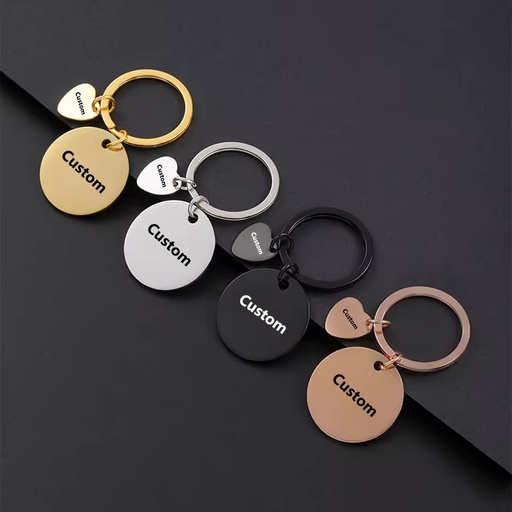 Modern Style Blank Round Custom Stainless Steel Keychain with Small Heart Piece