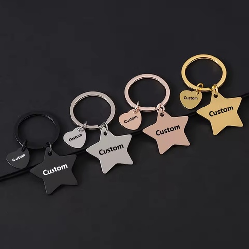 Direct Sale Custom Star Blank Stainless Steel Keychains with Small Heart Piece