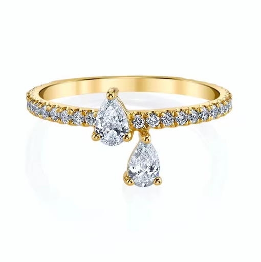 Laodun Luxury Jewelry S925 Sterling Silver Adjustable Ring Double Cubic Zircon Water Rop Ring for Women