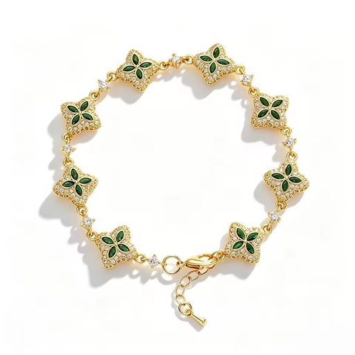 Four Leaf Clover Bracelet Women Men Jewelry Gifts 18K Gold Plated Brass Charm Link Cubic Zirconia 5A CZ Clover Tennis Bracelet