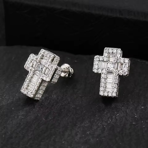 Gold Plated 5A CZ Diamond Earring Christian Men Women Trendy Jewelry Gift Religious Faith Cubic Zirconia Iced Cross Stud Earring