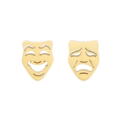 Modern Style Golden Crying and Laughing Mask Asymmetrical Earrings for Teens