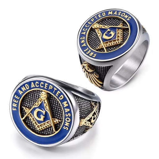 316L Stainless Steel Enamel Masonic Ring Fashion Punk Retro Titanium Steel Religious Men' s Ring Jewelry