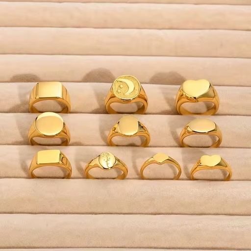 Custom Engraved logo Designs Mens Rings Fashion 18k Gold Plated Stainless Steel Signet Band Ring for Man Jewelry
