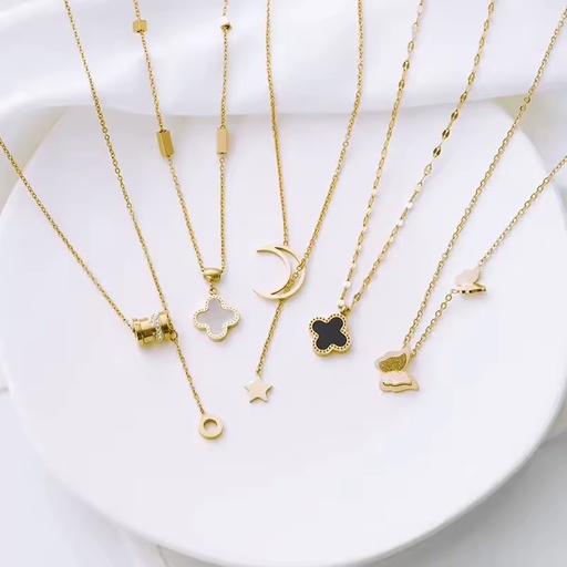 Fashion Jewelry Unisex 18K Gold Plated Stainless Steel Trendy Link Chain Necklace with Opal