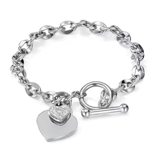 Custom Logo 316 Stainless Steel Heart Charm Bracelet with Zircon 18K Gold Plated for Unisex Engagement