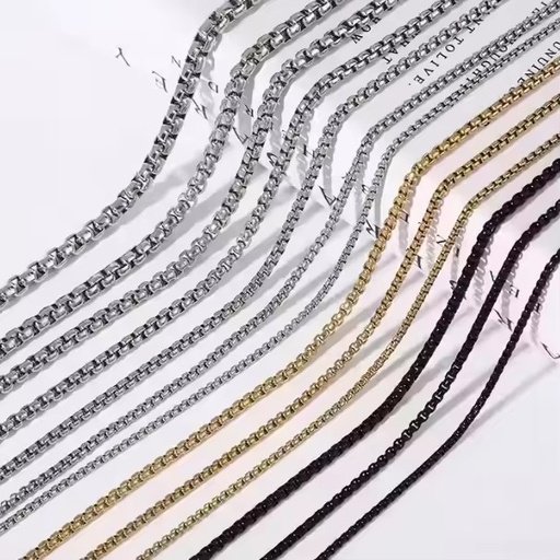 Wholesale Custom Trendy Hip Hop Unisex Gold Plated Stainless Steel Round Box Chains Necklace for Party