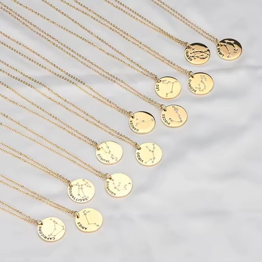 12 Zodiac Stainless Steel Pendant with CZ Stone 18K Gold Plated Non-Tarnish Custom Trendy Horoscope Astrology Charm Necklace