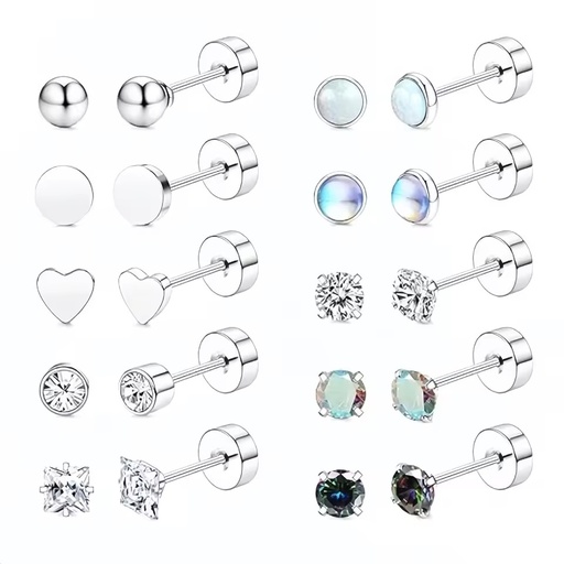 New Item Trendy Women's Daith Heart Piercing Stud Earrings Vertical Tragus Surface Stainless Steel 18K Gold Rainbow