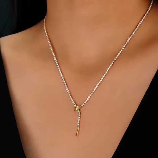 New Trendy 18k Gold Plated Stainless Steel Bohemia Unique Zircon Tennis Snake Dangle Necklace Luxury Women's Jewelry Gift
