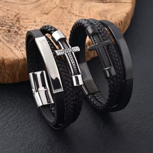 Factory Sell Stainless Steel Magnetic Bracelet Men Wholesale Leather Blanks Private Label Silver Black Steel Bracelet