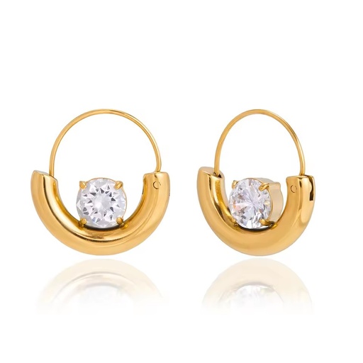 Classic Hoop Earring 18K Gold Plated Stainless Steel Trendy Delicate Zircon Round Brilliant Cut Claw Setting Women Daily & Party