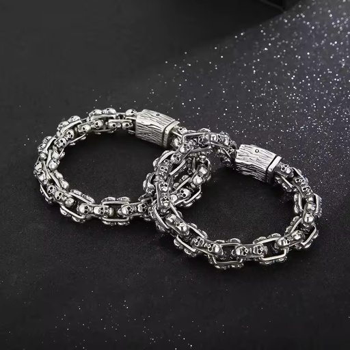 2026 Wholesale Mens Jewelry Punk Stainless Steel Skull Charm Black Gun Plated Anniversary Fashion Chain & Link Bracelet