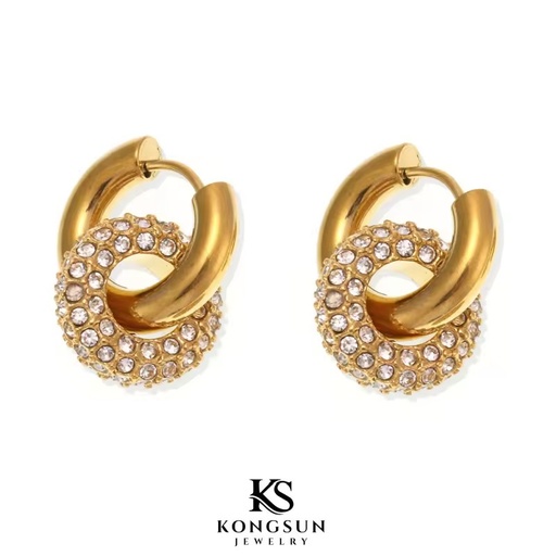 Fashion 18K Gold Plated Stainless Steel Double Hoop Earrings Pave Zircon Circle Drop Earrings for Women Trendy Jewelry Gift