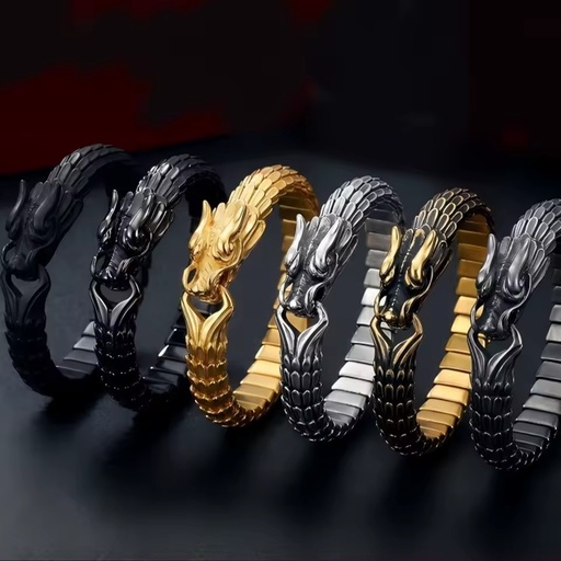 Vintage Dragon Head Shaped Scale Chain Structure Stainless Steel Men's Bracelet Trendy 3D HipHop Animal Accessory