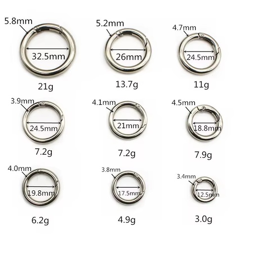 12MM-32MM Heavy Duty Metal Spring Gate O Ring Custom Plated Round Spring Carabiner for Bag Straps Keychain Ring Hardware