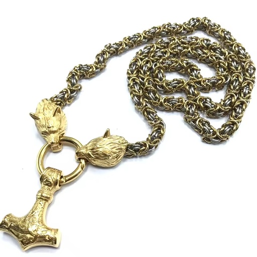 Men's Vintage Jewelry Stainless Steel Mythology Celtic Thor Hammer Pendant Gold Plated Peace Design Wolf Head Norse Viking
