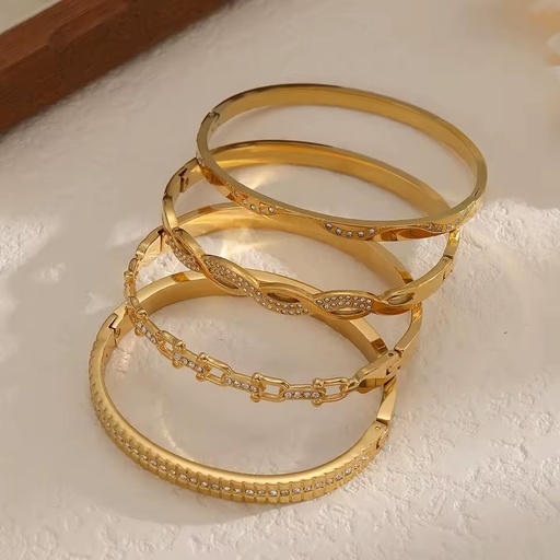 Wholesale 18K Gold Plated Stainless Steel Zircon studded Oval Cut Kongsun Certified Fashionable Spring Opening Bangle Women Gift