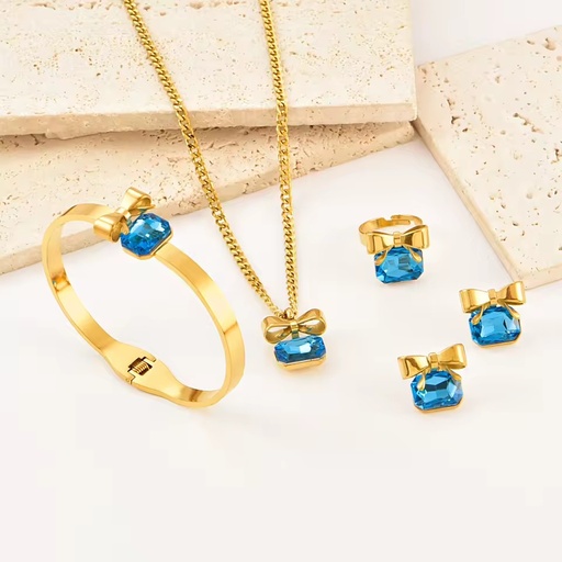 Stainless Steel Set Fashion Women Design Butterfly Necklace Earrings Ring Set